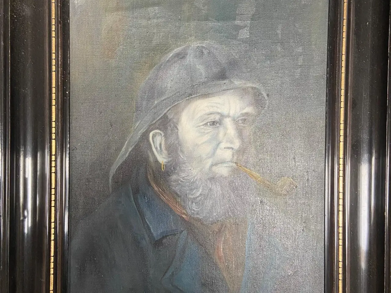 Billede 1 - Oliemaleri – Mand med pibe, signeret F. Elskov