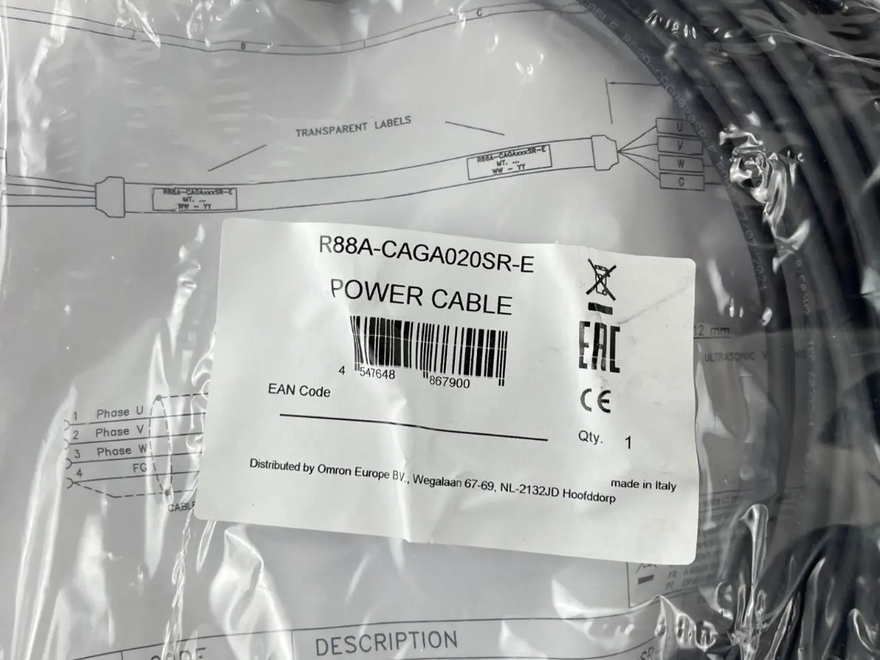 Billede 3 - Omron R88A-CAGA020SR-E servomotor Power kabel 20 m