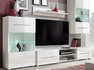 Skabssæt med tv-skab og LED-lys 5 dele hvid