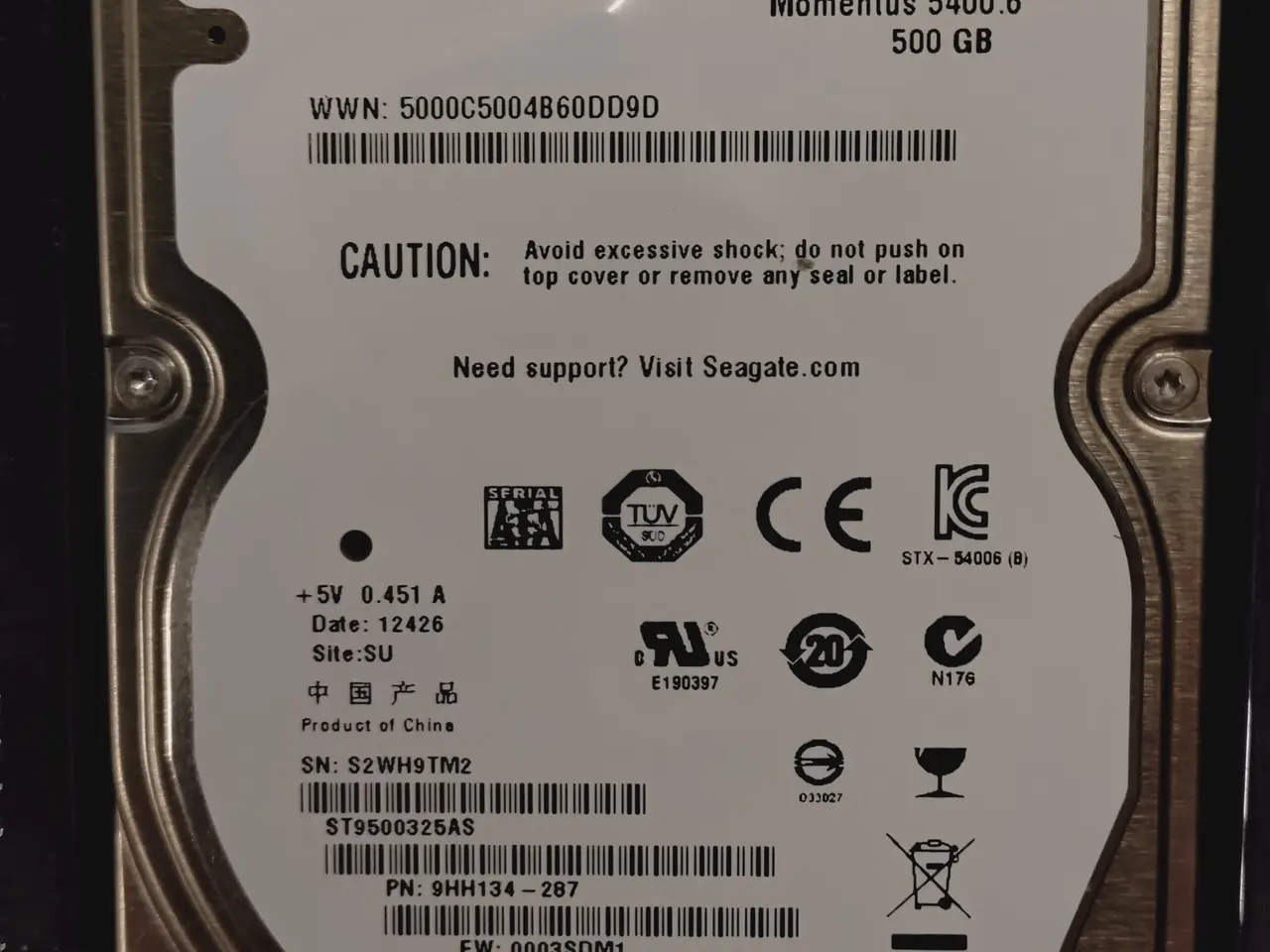 Billede 1 - Seagate 2,5" harddisk 500gb