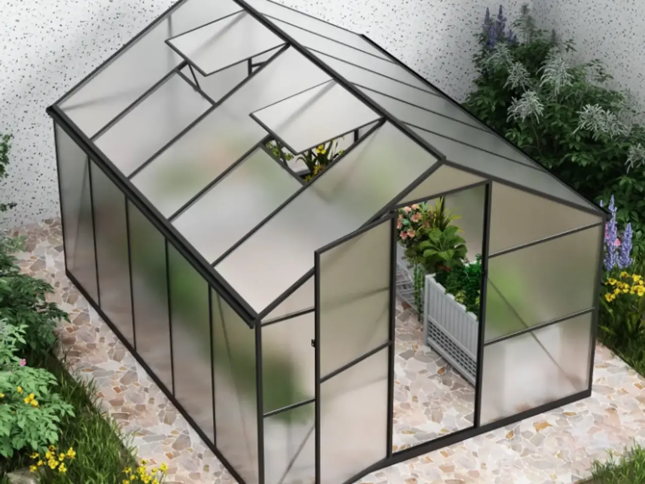 Billede 3 - Drivhus Essential Sort 302 cm - Polycarbonat 7,45m2