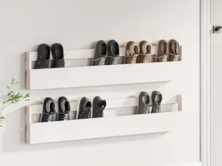 Væghængte skohylder 2 stk. 110x9x23 cm massivt fyrretræ Hvid