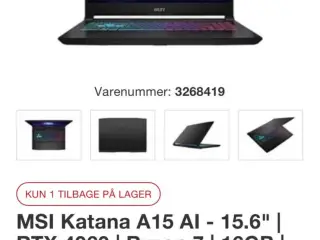 MSI Katana A15 Gamer bærbar 
