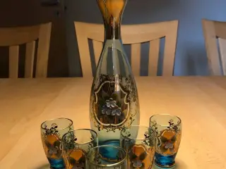 Murano Glaskaraffel m/ 5 hedvinsglas
