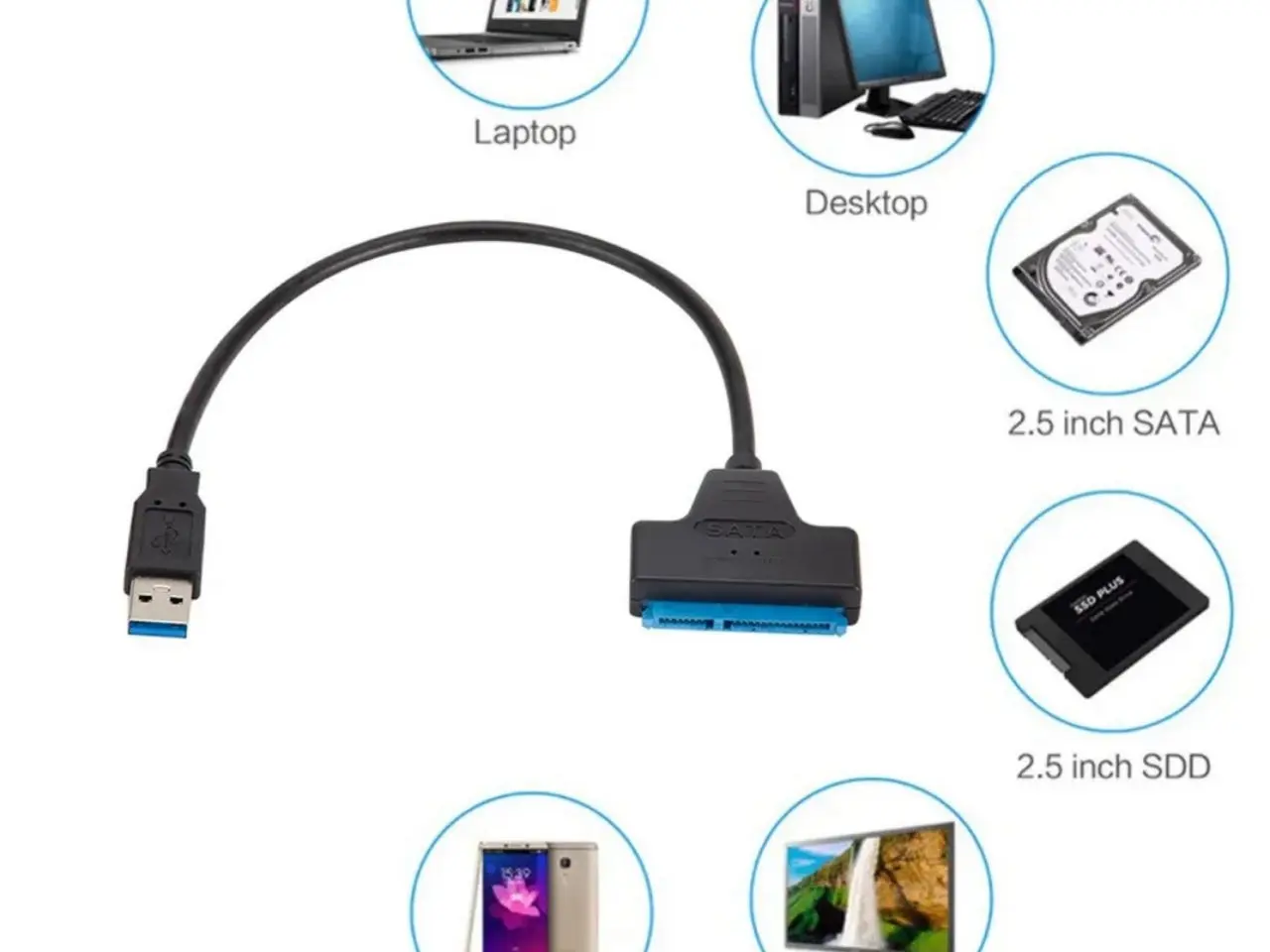 Billede 2 - SATA til USB 3.0 adapter til 2,5"/3,5" SSD/HDD