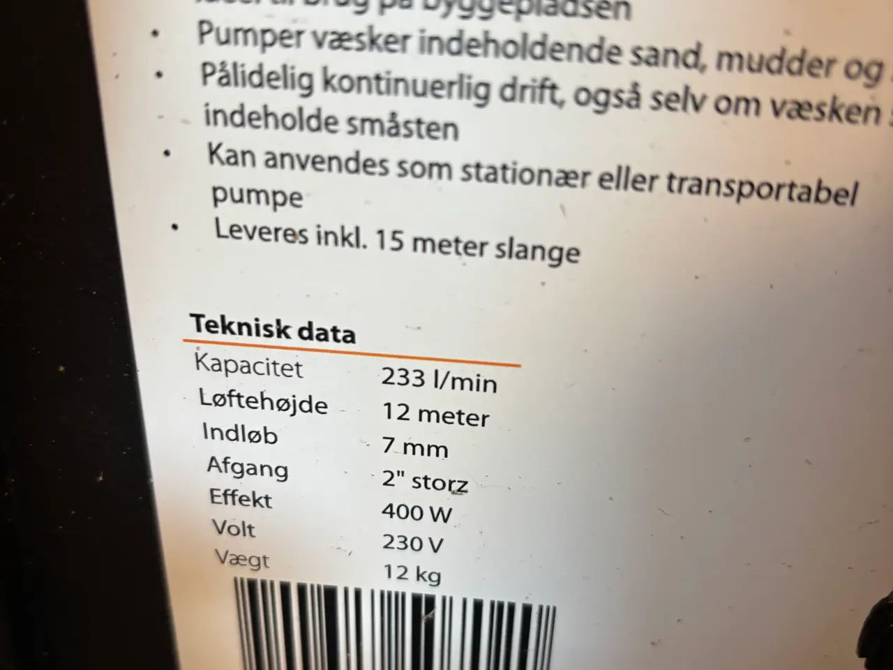 Billede 4 - Dykpumpe 233liter pr minut incl 30m slange