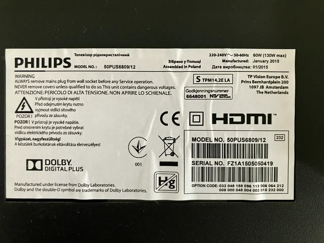 Billede 1 - Phillips 50” tv med vægbeslag