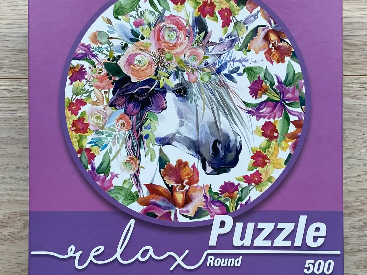 Billede 1 - Relax rundt puslespil - Hest pyntet med blomster