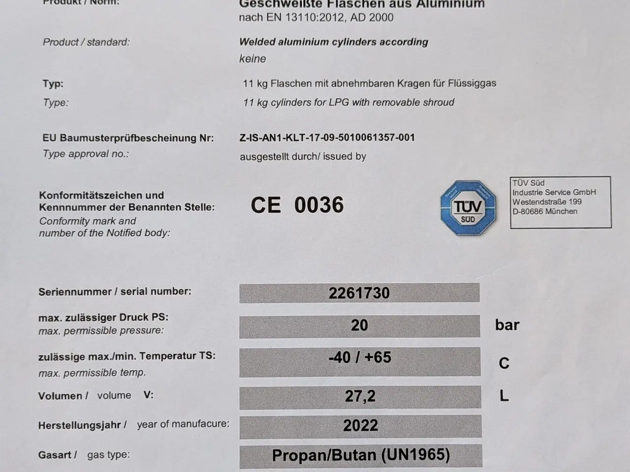 Billede 10 - Gas fyldeflaske i Aluminium