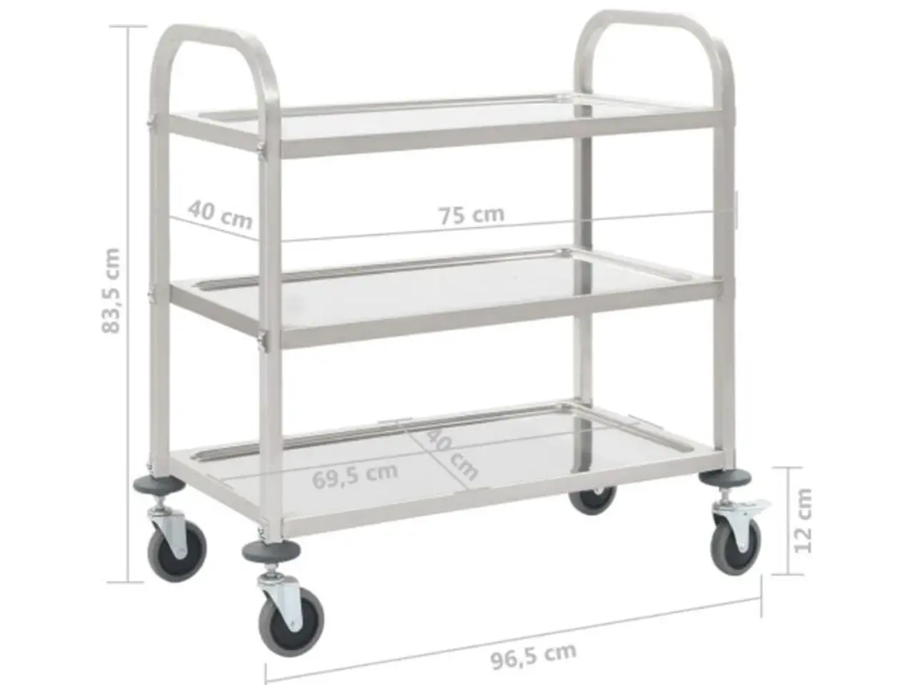Billede 6 - Køkkenvogn med 3 hylder i rustfrit stål - 95 x 45 x 83,5 cm