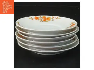 6 porcelænstallerkener med orange blomster fra Schmidt (str. 6 stk Ø 13,5 cm)