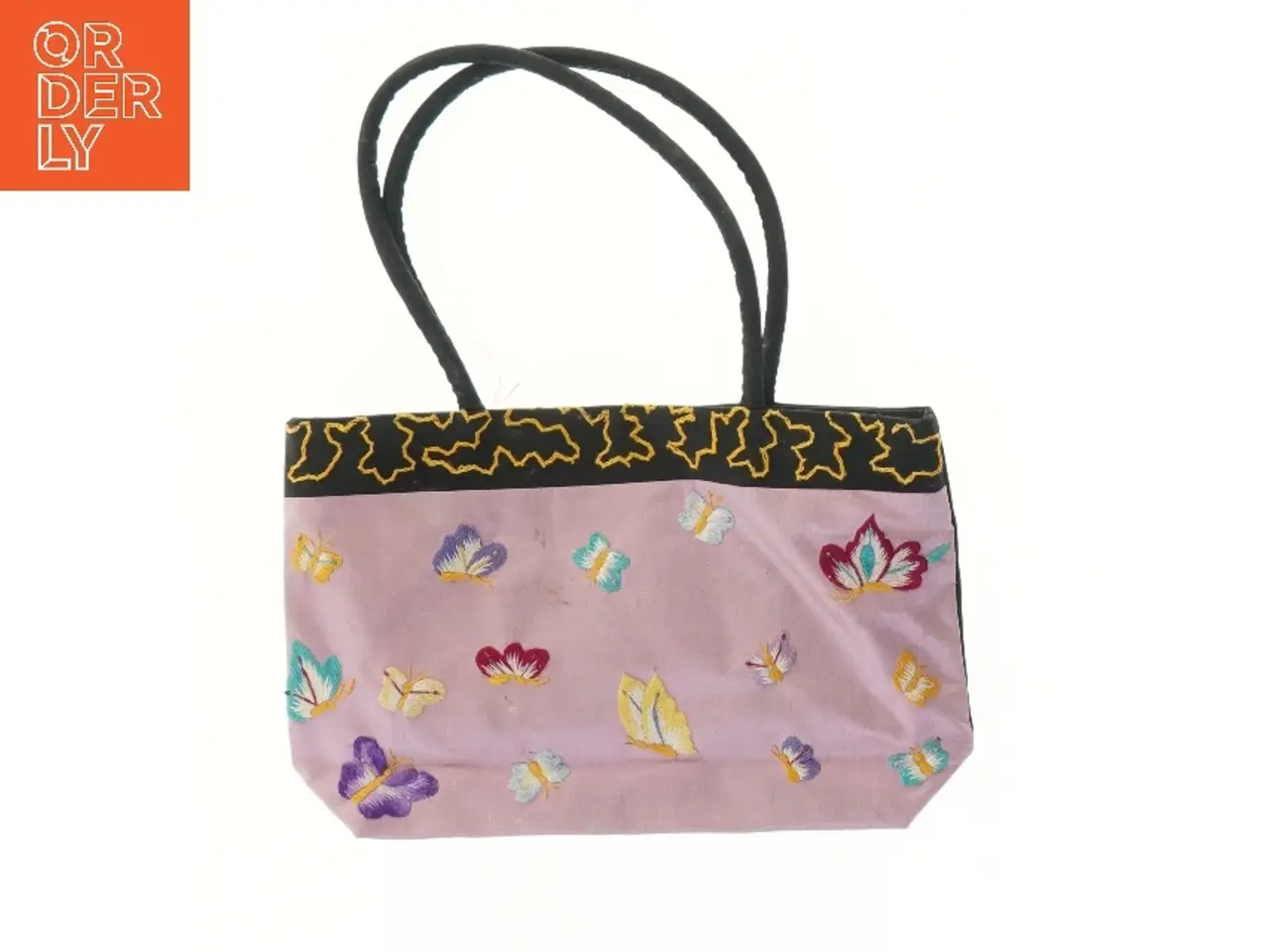 Billede 1 - Broderet skuldertaske med sommerfugle (str. 18x31 cm)