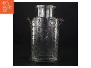 Rustik Glasvase med metalholder (str. Glasset 25,5 x 13 x 9 cm)