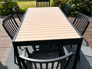 Havebord med 6 stole – udtræksbord i aluminium og