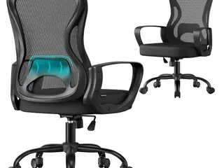 Ergonomisk mesh kontorstol med lændestøtte - højdejusterbar drejestol, sort (OBN043BH02)