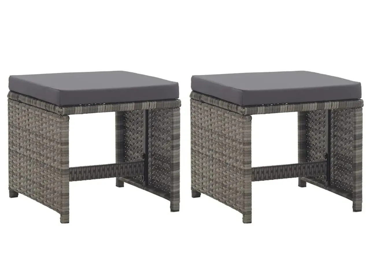 Billede 1 - Havetaburetter med hynder - 2 stk., polyrattan, antracitgrå
