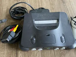 Nintendo 64 med controllere og spil