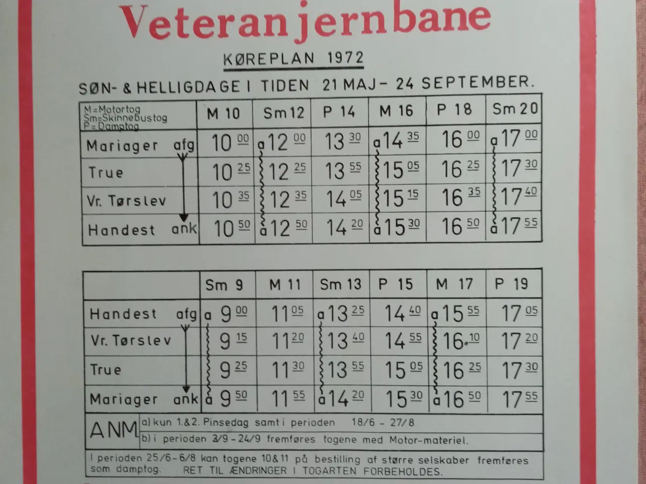 Billede 1 - Opslagskøreplan 1972 MHVJ