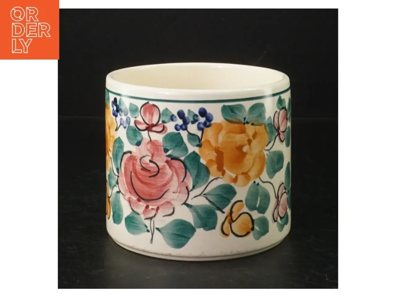 Billede 1 - Fajance skål med Håndmalet blomstermotiv (str. H. 10,5 cm. ø. 12 cm)