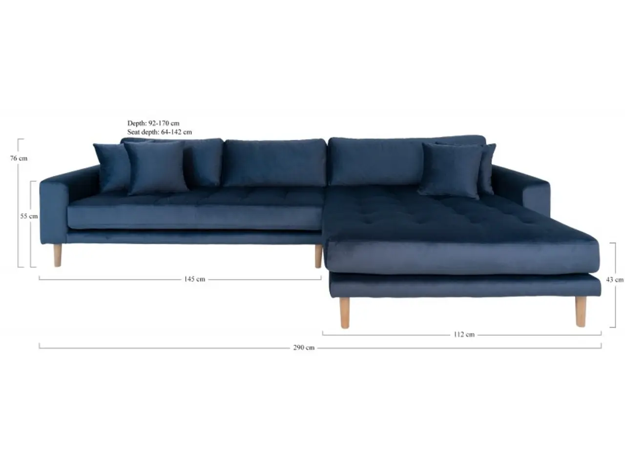 Billede 4 - Lido - Højrevendt Chaiselongsofa - Mørkeblå velour
