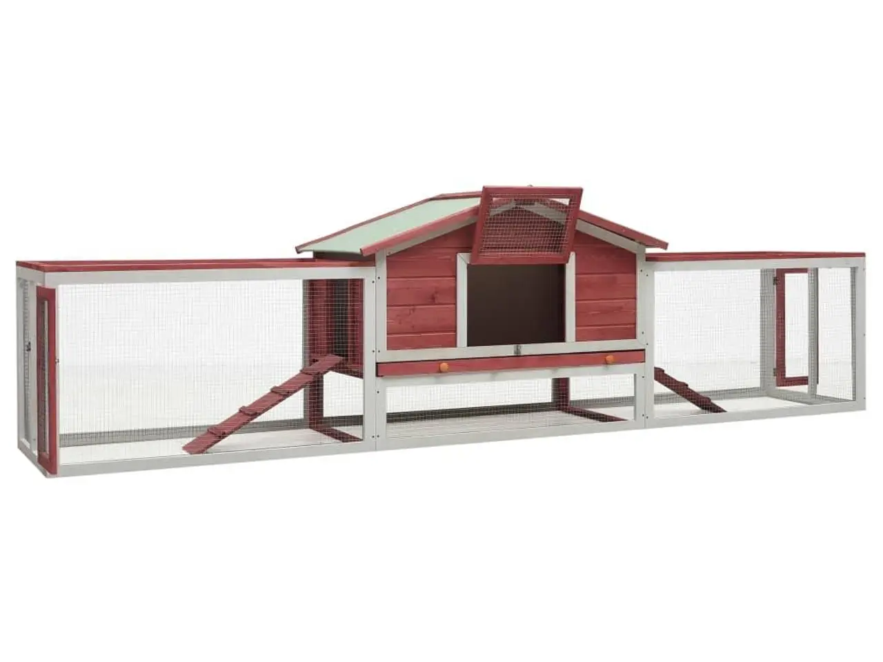 Billede 3 - Kaninbur i træ 310 × 70 × 87 cm - rød/hvid, 2 etager