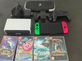 Nintendo Switch OLED med spil og Pro Controller