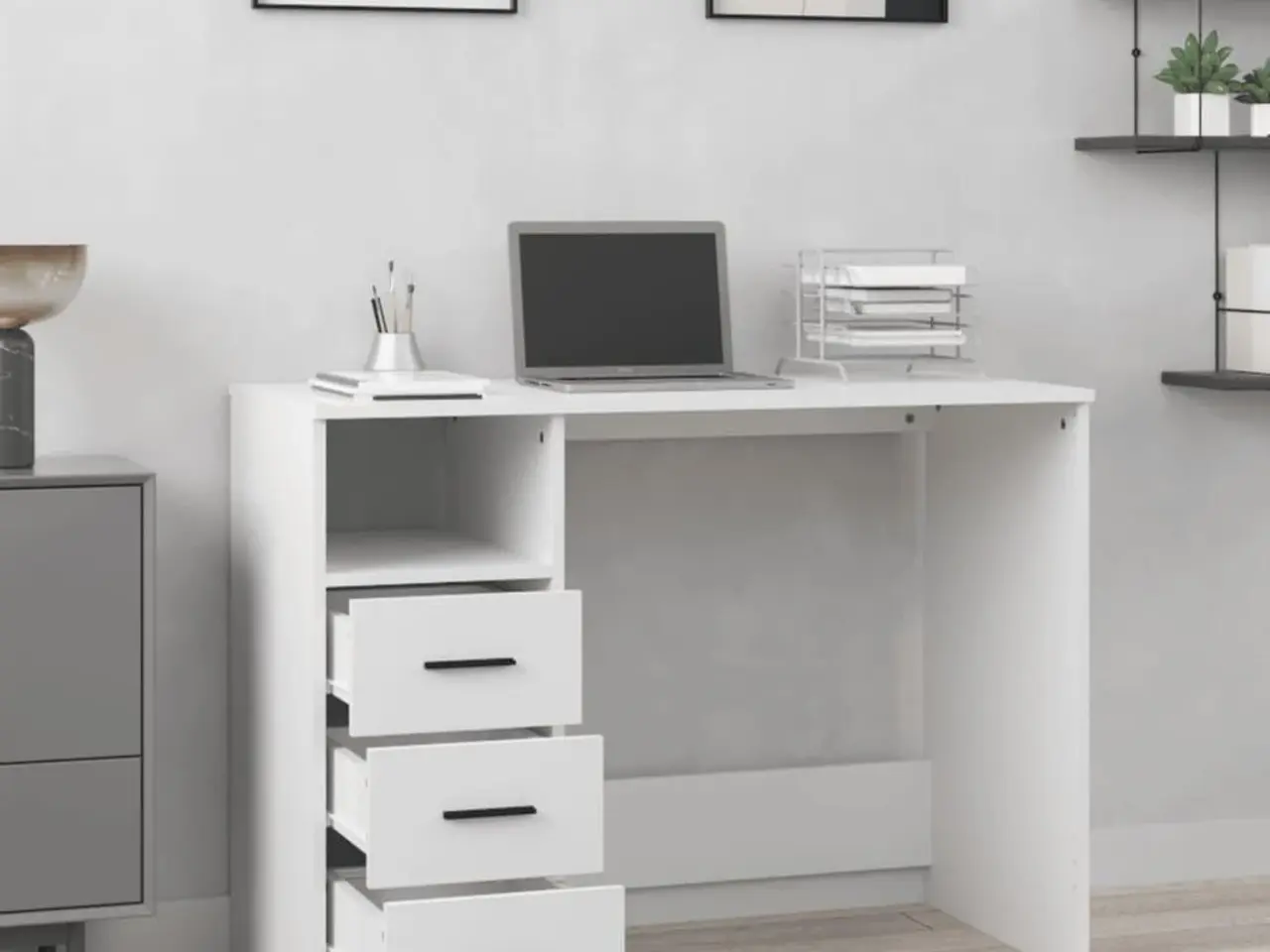 Billede 3 - Skrivebord med skuffer 102 x 50 x 76 cm - hvid