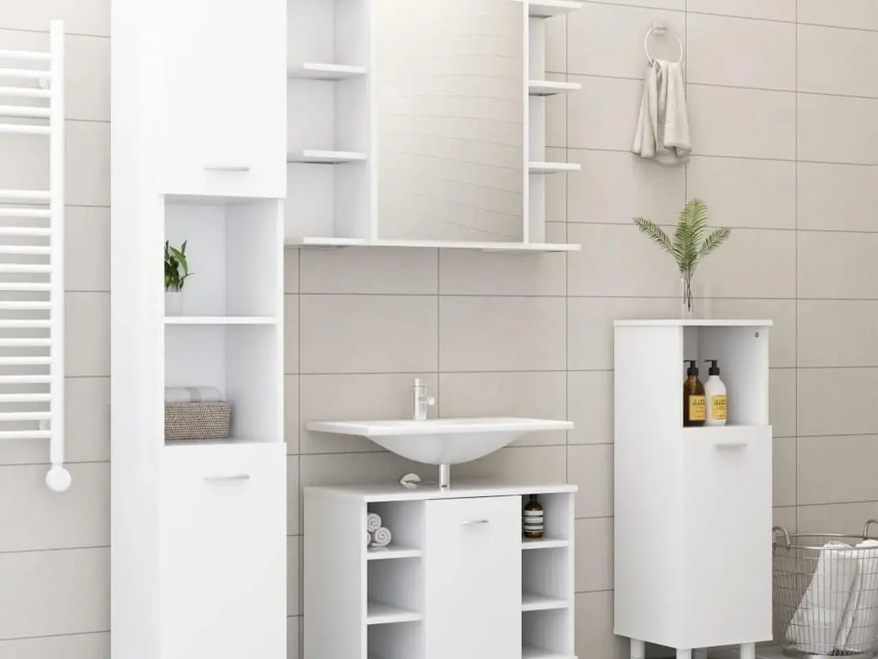 Billede 3 - Badeværelsesskab 30×30×95 cm - konstrueret træ, hvid