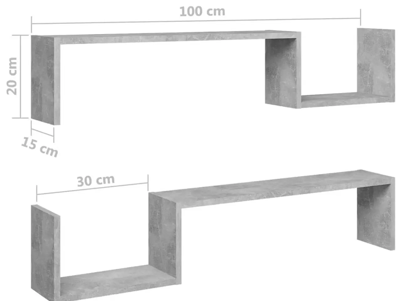 Billede 8 - Væghylder 2 stk. 100x15x20 cm konstrueret træ betongrå