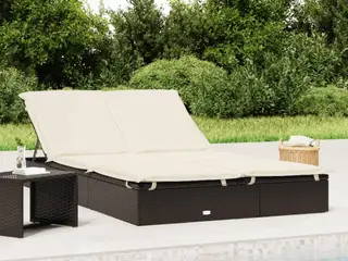 2-personers solseng i polyrattan med hynder - sort/creme