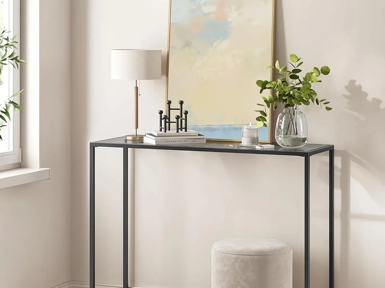 Billede 2 - Konsolbord med hærdet glasplade - sort/skifergrå 100 x 20 x 80 cm