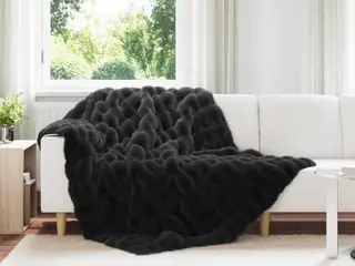Faux Kanin Pels Tæppe Sort 150 x 220 cm Polyester