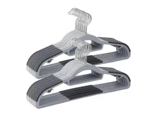 Bøjler 50-pak, kraftige plastikbøjler med skridsikkert design, pladsbesparende, 0,6 cm tykke, 360° drejekrog, 42 cm, lysegrå/mørkegrå