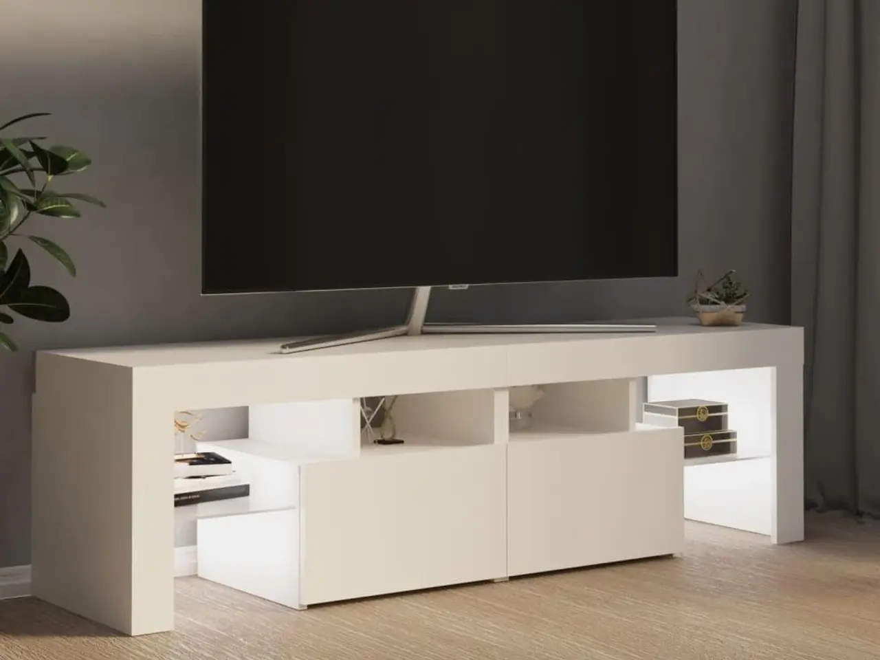 Billede 3 - Tv-bord med LED-lys - 140 × 36,5 × 40 cm, hvid