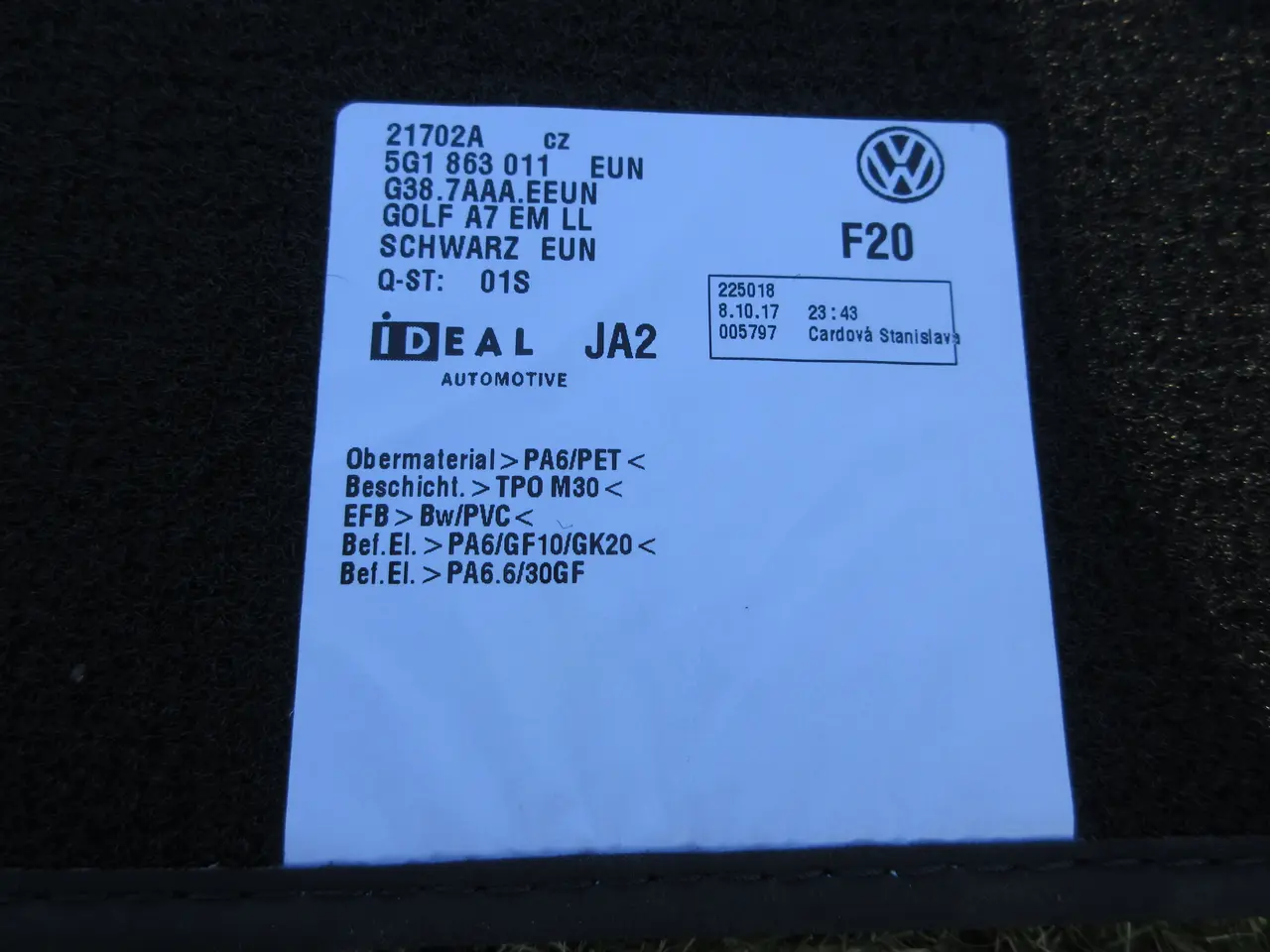 Billede 6 - VW GOLF 7 bundmåttesæt