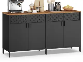 Metalskab med 4 døre - justerbare hylder, magnetluk - 40 × 141 × 76 cm, rustik brun/sort
