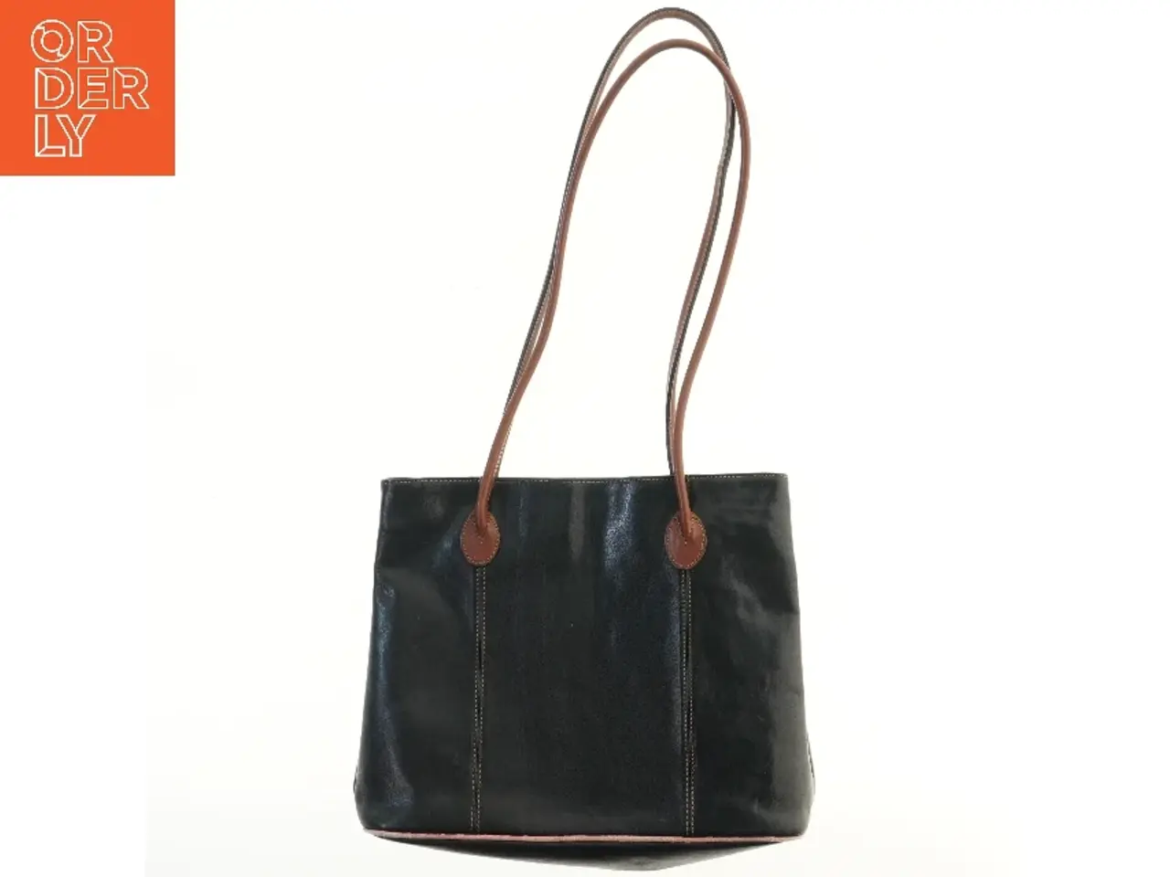 Billede 1 - Sort lædertaske med lange stropper (str. 37x30 cm)
