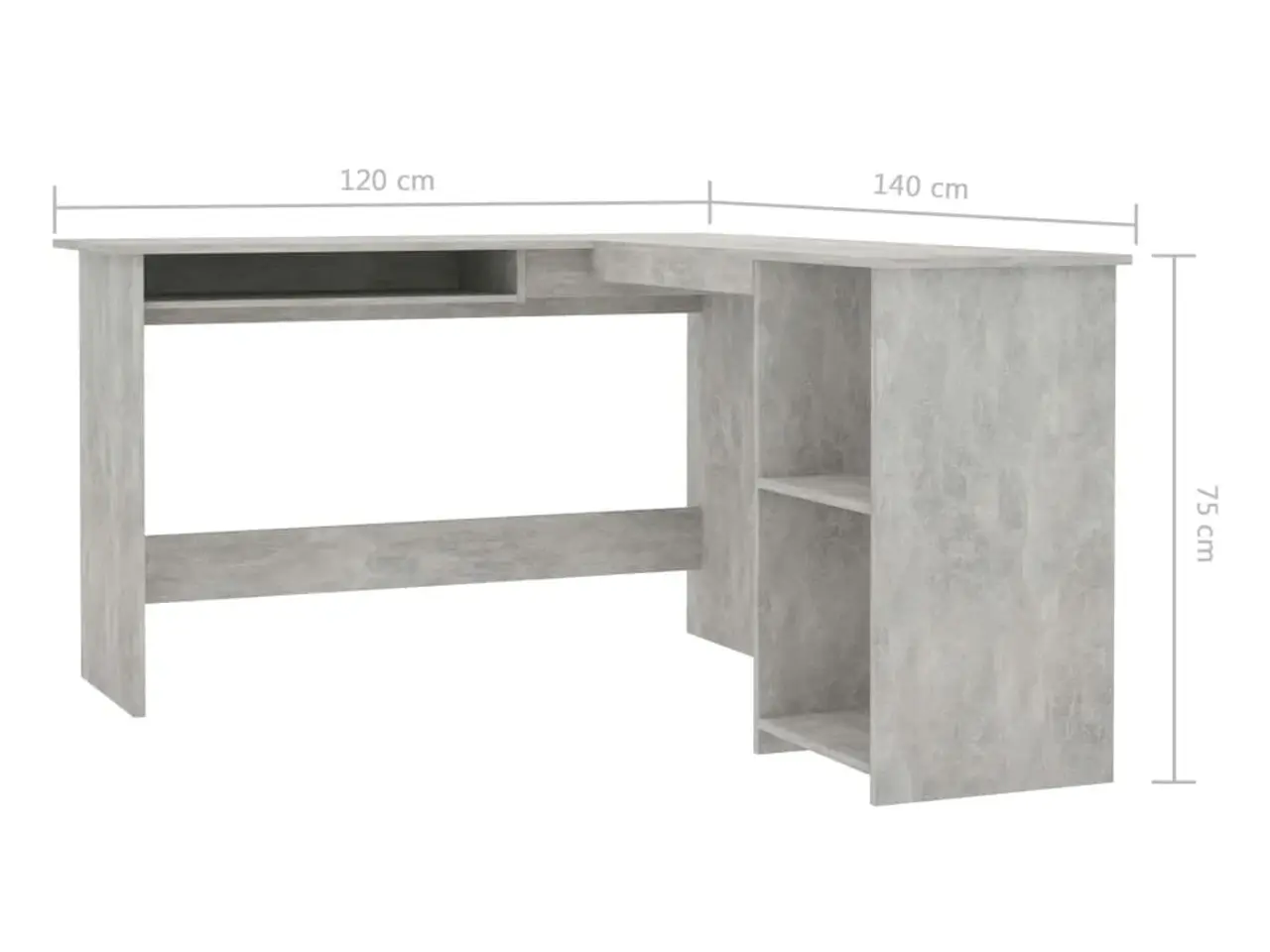 Billede 6 - L-formet skrivebord 120 x 140 x 75 cm - betongrå