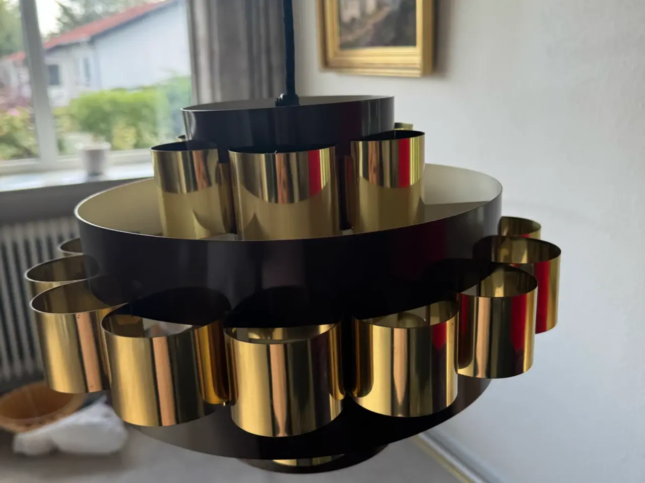Billede 1 - Retro loftslampe i messing og brun