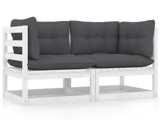 2-personers havesofa med hynder - massivt fyrretræ, hvid/antracit
