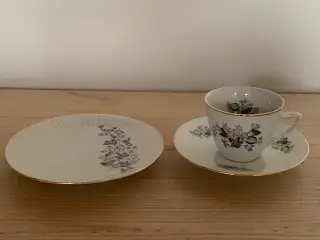 Kaffestel med violer og guld kant - vintage