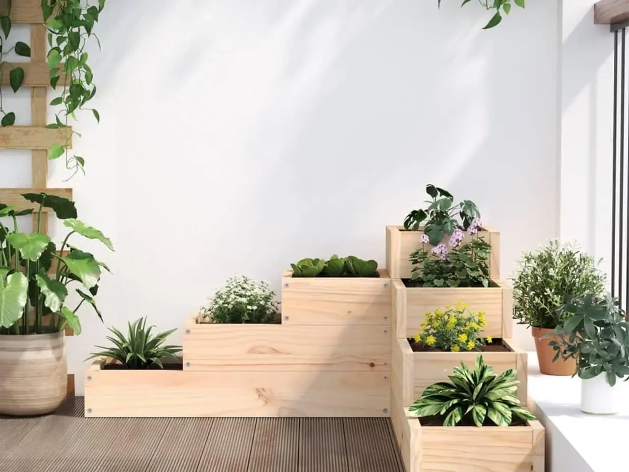 Billede 3 - Plantekasse 4 niveauer 80,5x79x36 cm massivt fyrretræ