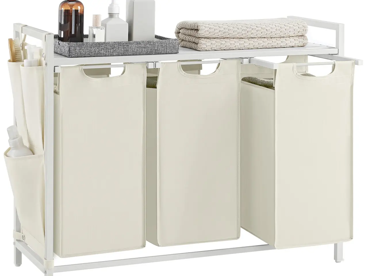Billede 1 - Vasketøjssorterer med hylde og 3 poser - 120 l, Cloud White og hvid