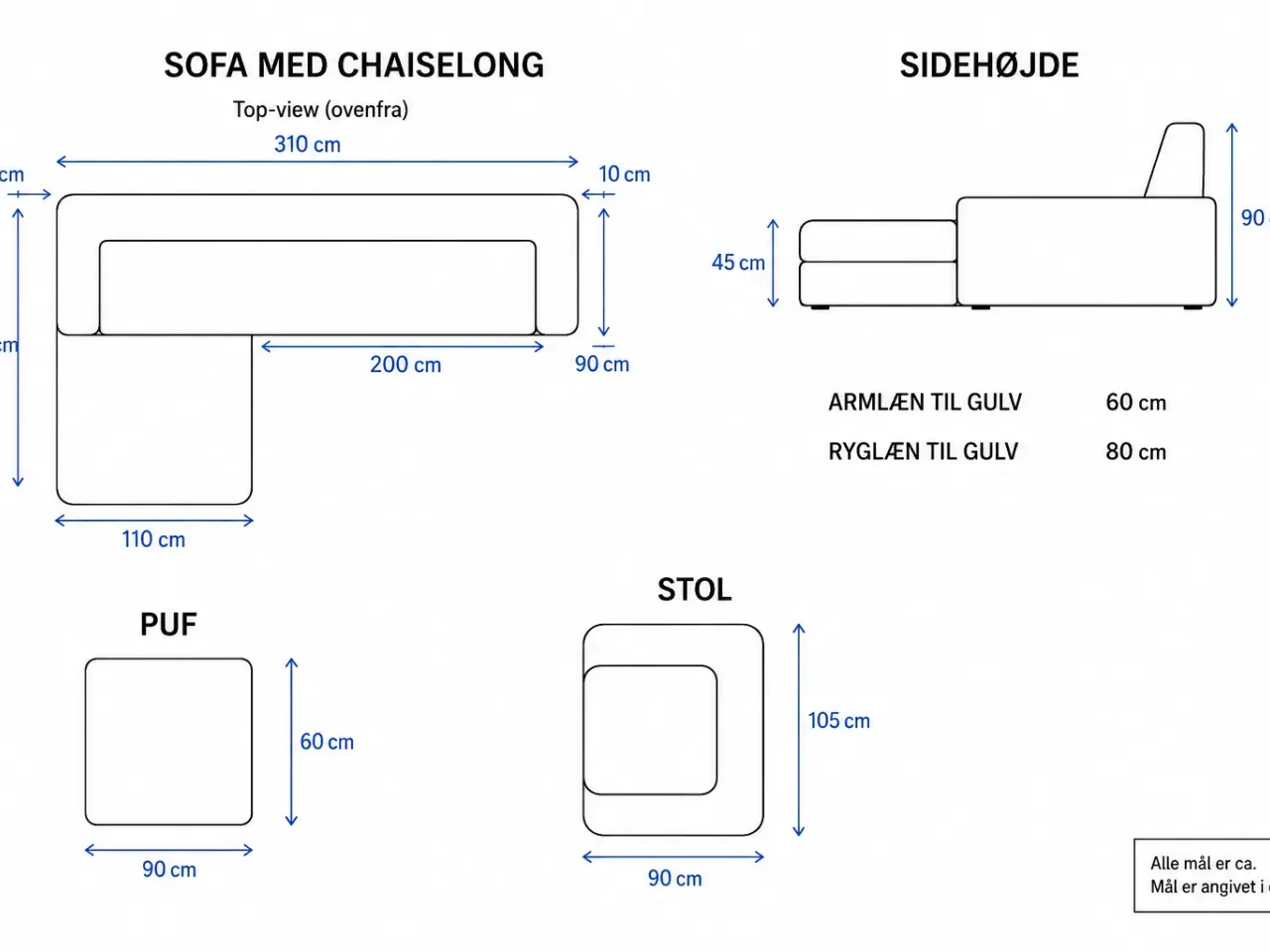 Billede 3 - Lækker Sofa med chaiselong, stol og puf