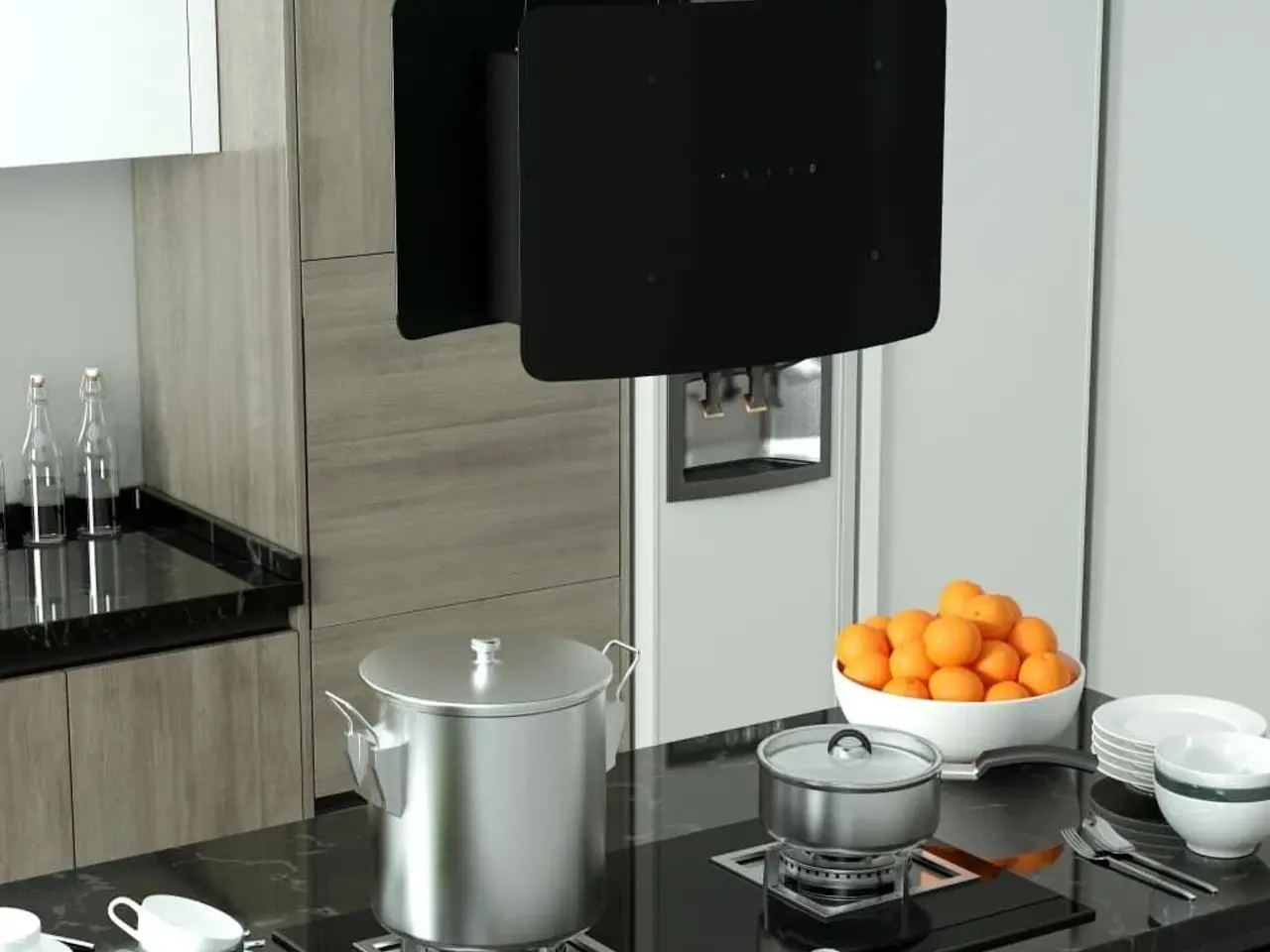 Billede 1 - Hængende ø-emhætte med touchsensor og LCD i hærdet glas - sort, 55 cm