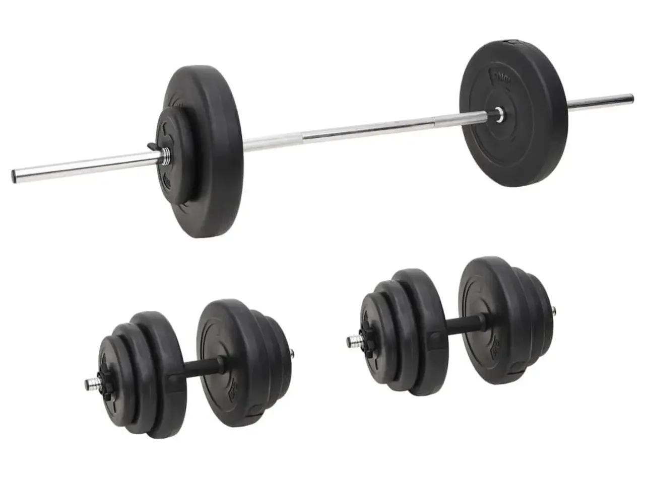 Billede 1 - Vægtstang og håndvægte med skiver - 60 kg sæt, sort