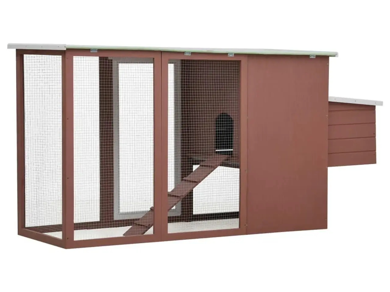 Billede 4 - Udendørs hønsehus i træ med redekasse - brun/hvid, 202 × 75 × 98 cm