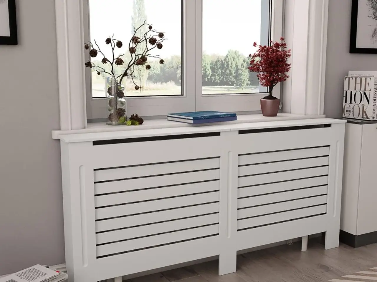 Billede 1 - Radiatorskjuler i MDF 172 × 19 × 81,5 cm - hvid lameldesign