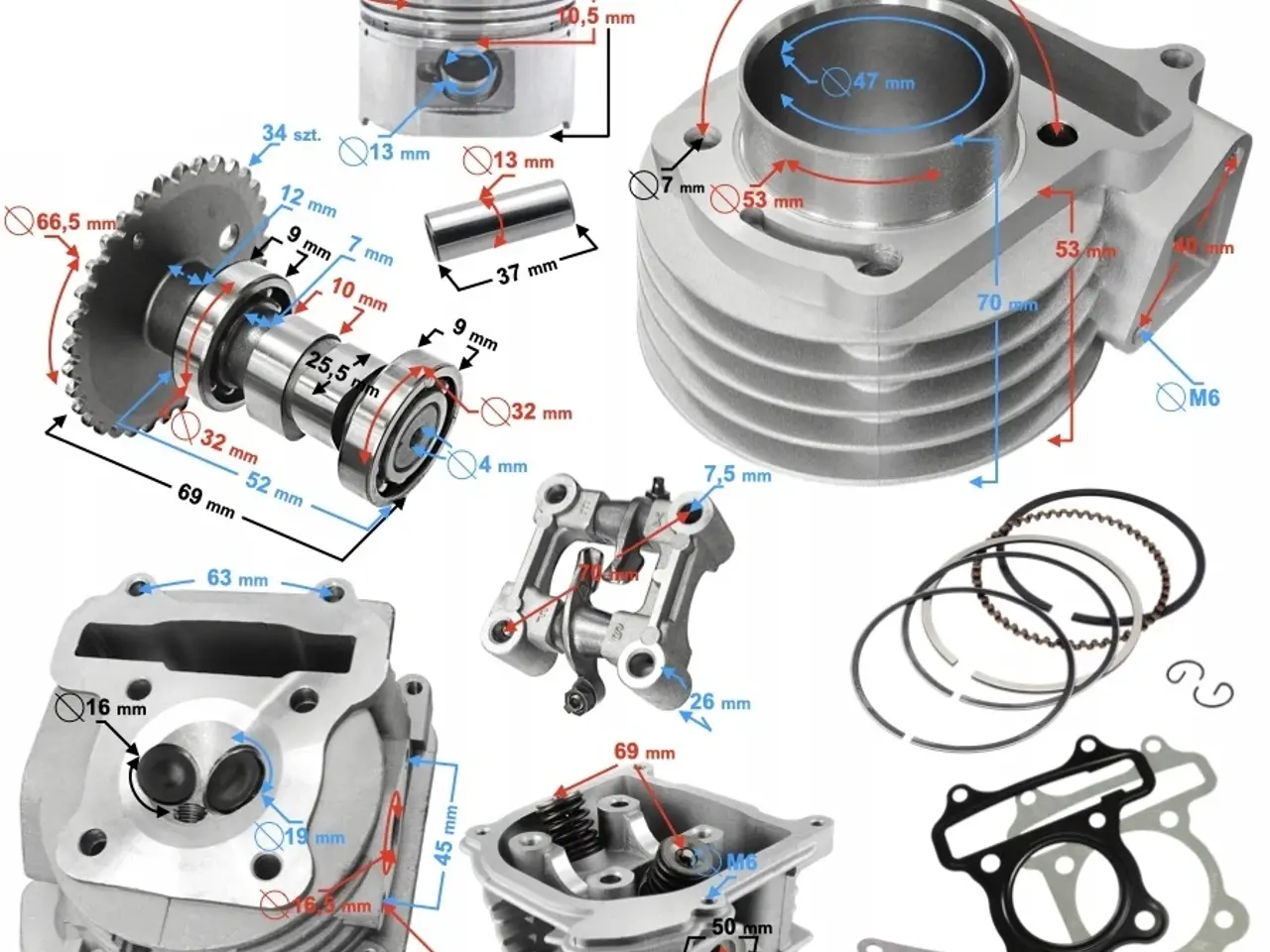 Billede 3 - NY! 72cc Komplet Cylinderkit + Topstykke + Tændrør
