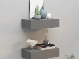 Væghylder med skuffer 2 stk. 40x23,5x10 cm MDF grå